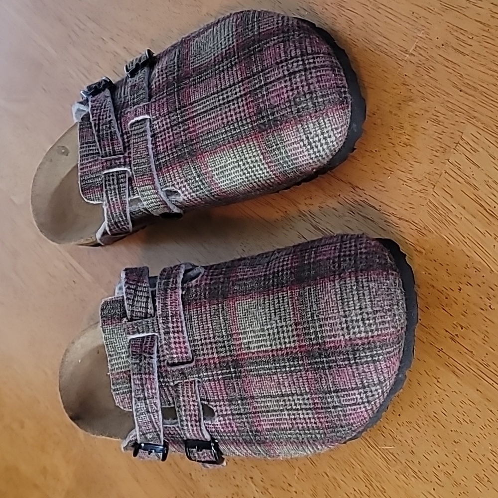 Birkenstock Plaid Fabric Clogs in Pink, Green, Black